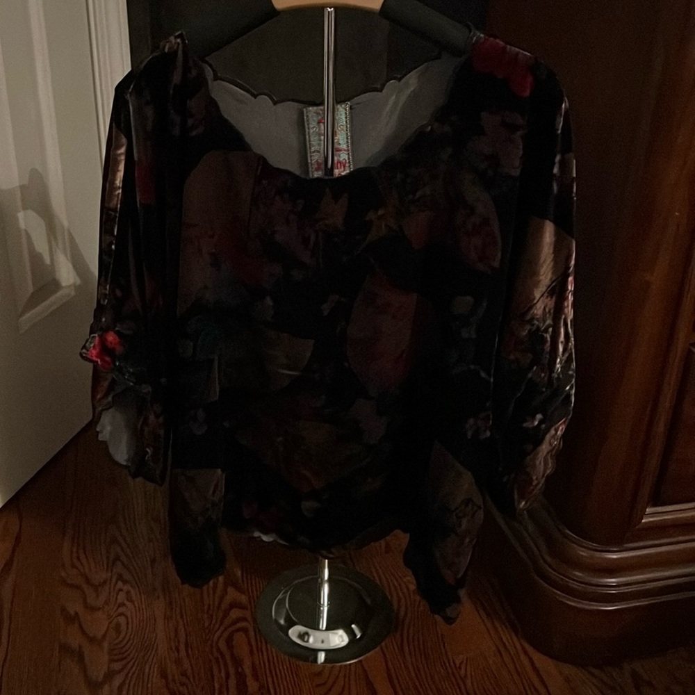 Johnny Was Pull On Velvet Scallop Hem Dolman Sleeve Jolie Top L